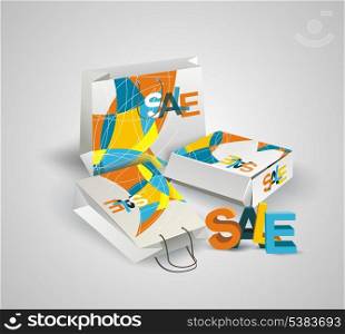 Sale Tag, Paper Bags and Box with 3d letters SALE.