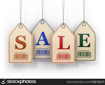 Sale tags on white isolated background. 3d