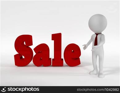 Sale text and businessman. 3D rendering