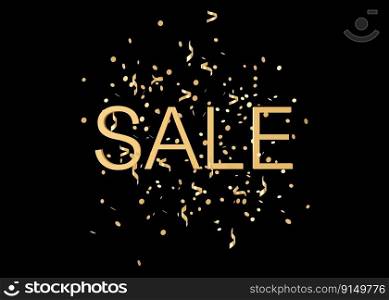 Sale text and falling confetti isolated on black background. Special offer, good price, deal, shopping. Black friday. 3d rendering. Sale text and falling confetti isolated on black background. Special offer, good price, deal, shopping. Black friday. 3d rendering.