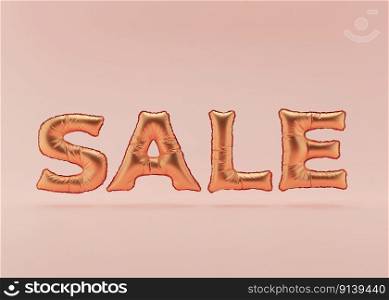 Sale text. Golden foil balloons letters on pink background. Special offer, good price, deal, shopping. Black friday. 3d rendering. Realistic 3d objects design. Copy space. Sale text. Golden foil balloons letters on pink background. Special offer, good price, deal, shopping. Black friday. 3d rendering. Realistic 3d objects design. Copy space.