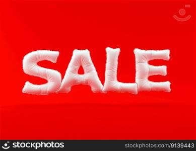 Sale text. White foil balloons letters on red background. Special offer, good price, deal, shopping. Black friday. 3d rendering. Realistic 3d objects design. Copy space. Sale text. White foil balloons letters on red background. Special offer, good price, deal, shopping. Black friday. 3d rendering. Realistic 3d objects design. Copy space.