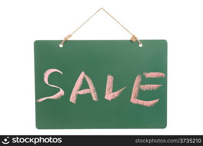 Sale word on greenboard isolated against white background