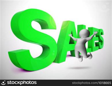 Sales concept icon meaning retail trade selling or online merchandising. Consumer or trade sales - 3d illustration. Sales Word Represents Business Selling Or Commerce
