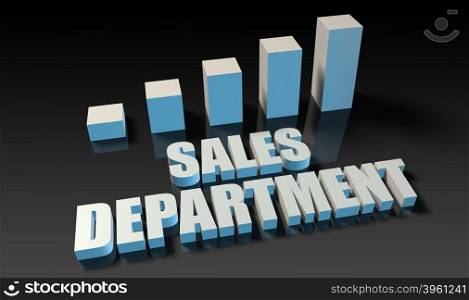 Sales department graph chart in 3d on blue and black. Sales department
