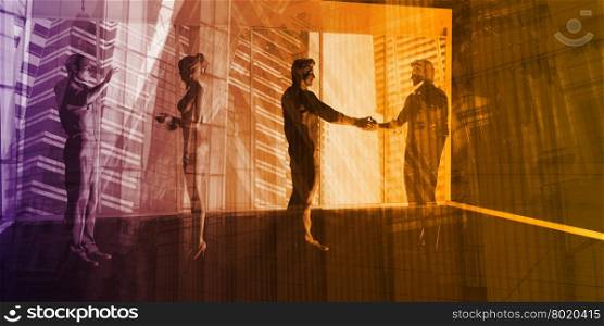 Sales Meeting with Businessmen Shaking Hands. Abstract Futuristic Technology