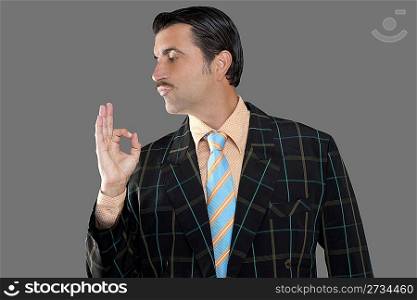 salesman occupation tacky man ok gesture profile mustache businessman