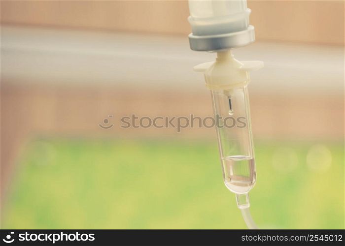 Saline solution drip for treatment patient in the hospital.