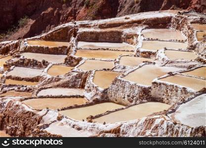 Salineras de Maras is a salt mine near Cusco, Peru
