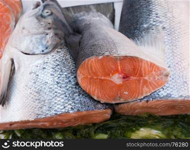 Salmon exposed at seamarket in Naples, Italy