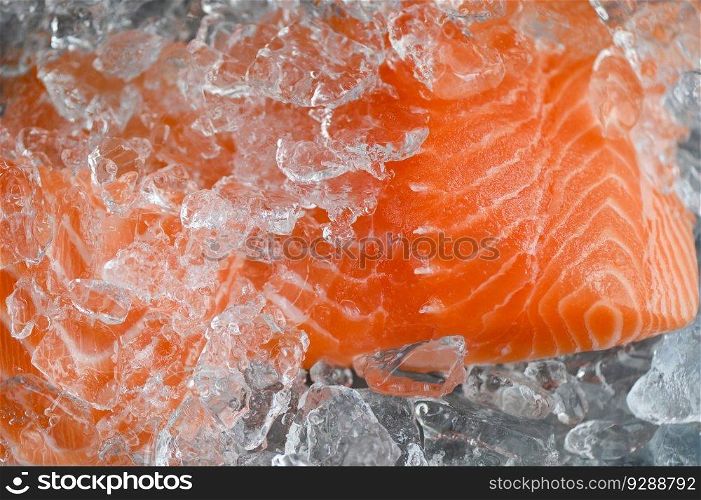 salmon fillet with, fresh raw salmon fish on ice for cooking food seafood salmon fish