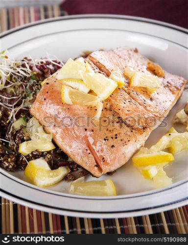 Salmon Fillet with Lemon and Red Quinoa Salad. Salmon Fillet with Red Quinoa Salad