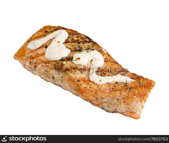 Salmon Fillet with sause isolated on white background