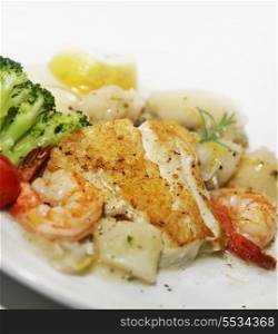 Salmon Fillet With Shrimps And Vegetables