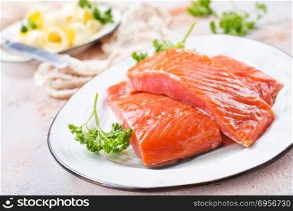 salmon fish and butter . salmon fish and butter on a table, stock photo