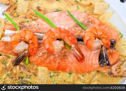 Salmon fish and seafood tasty gourmet dish closeup