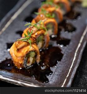 Salmon Foie gras roll, Fusion Japanese Cuisine food.