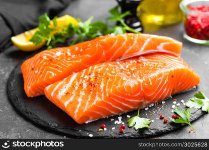 Salmon. Fresh salmon fish. Raw salmon fish fillet