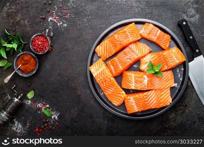 Salmon. Fresh salmon fish. Raw salmon fish fillet. Sea food