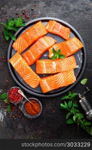 Salmon. Fresh salmon fish. Raw salmon fish fillet. Sea food
