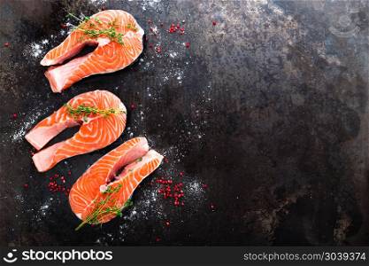 Salmon. Fresh salmon fish. Raw salmon fish steaks