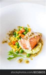 Salmon grilled with Mashed potato and vegetable
