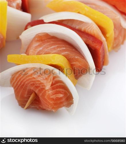 Salmon Kebab With Vegetables,Close Up