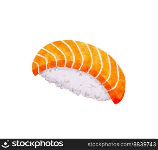 Salmon nigiri sushi, Japanese food. Watercolor hand drawn illustration isolated on white background.