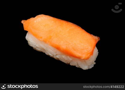 salmon nigiri sushi (sake nigirizushi), isolated on black. salmon nigiri-zushi