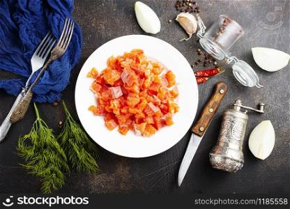 salmon on white plate, salmon with salt