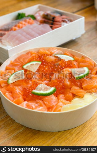 Salmon roe don ,raw salmon and its egg on rice.