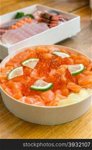 Salmon roe don ,raw salmon and its egg on rice.