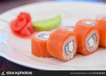 Salmon roll sushi tasty food. Salmon roll sushi