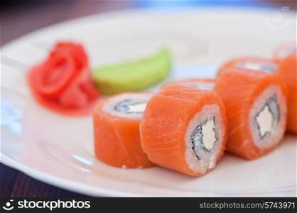 Salmon roll sushi tasty food. Salmon roll sushi