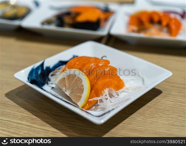 salmon sashimi, japanese style food