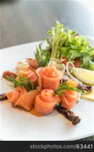 salmon sashimi with potato salad
