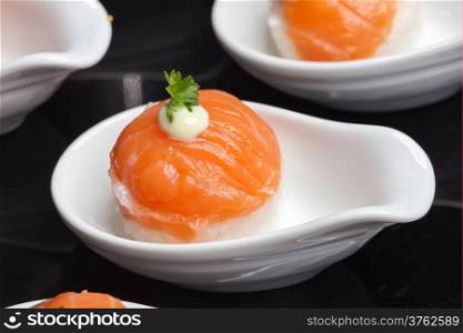Salmon sushi appetizer for buffet