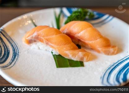 Salmon Sushi in Traditional Japanese style plate