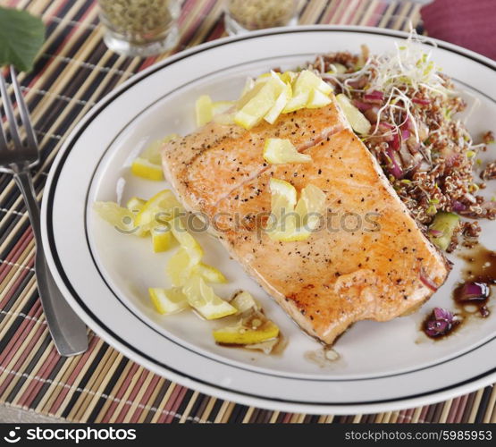 Salmon with Lemon and Red Quinoa Salad