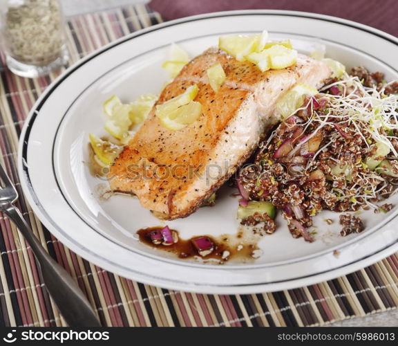 Salmon with Lemon and Red Quinoa Salad