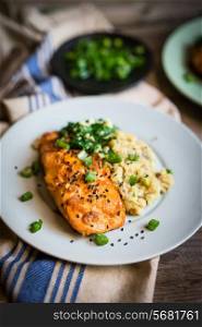 salmon with mashed potatoes