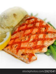 Salmon With Mashed Potatoes,Lemon And Green Beans
