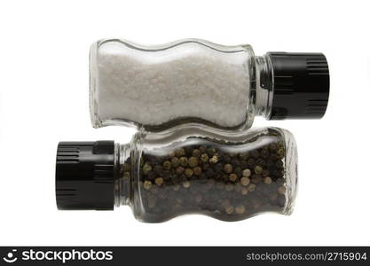 Salt and pepper grinders on a white background