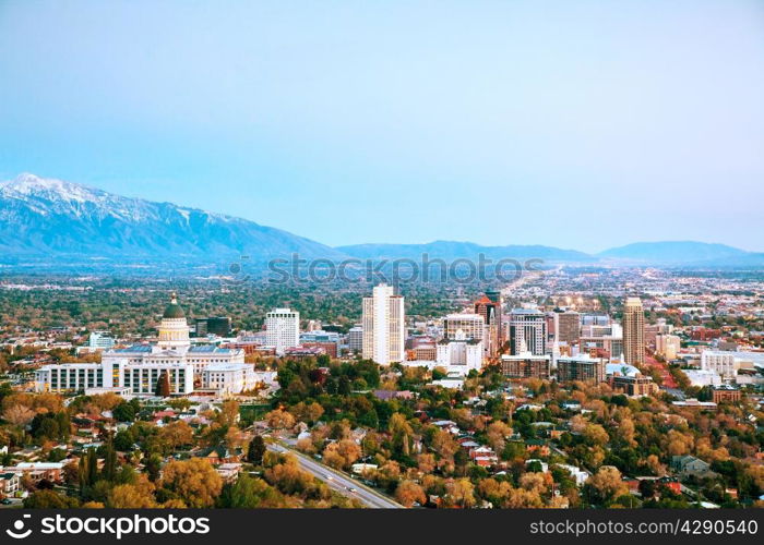 Salt Lake City overview in the evening