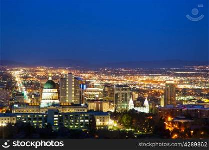 Salt Lake City overview in the night