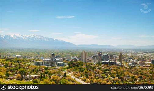 Salt Lake City panoramic overview on a sunny day