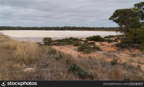 Salt lakes, Outback of Western Australia. Landscape with salt lakes on an overcast day in Western Australia