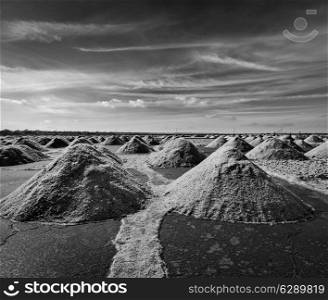 Salt mine at Sambhar Lake, Sambhar, Rajasthan, India. Black and white version