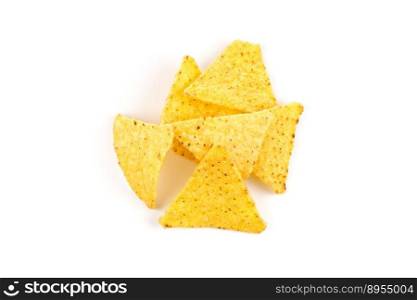 Salted corn snack nachos chips isolated on white
