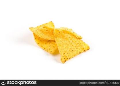 Salted corn snack nachos chips isolated on white